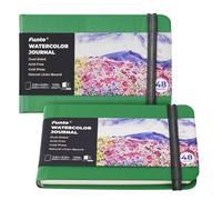 Funto Watercolour Journal 2-Pack, 3.5x5.5in, Green Cloth Cover, Acid-Free Wood Pulp Paper, Suitable for All Ages, Perfect for Travel