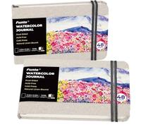 Funto Watercolour Journal, 3.5x5.5, 2 Pack, 48 Pages Each, Cold-Pressed Watercolour Paper with Inner Pocket and Elastic Band, 110 lb/230 GSM, Art Supplies for Watercolour Techniques and Mixed Media