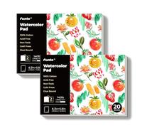 Funto Watercolour Paper Pads, 100% Cotton, 20 Sheets, 8.3x5.8, 140lb/300gsm, Glue Bound, Double-Sided, Acid-Free, Cold Pressed, Easy Tear Watercolour Paper