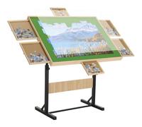 FUNTOK 1500 Pieces Jigsaw Puzzle Table for Adults, Adjustable Height & Tilting Angle Wooden Puzzle Board with Legs, 6 Sorting Drawers & Cover, Portable Puzzle Desk Birthday Present
