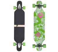 FunTomia Longboard Skateboard Drop Through Cruiser Complete Board with Mach1 High Speed Ball Bearing T-Tool with and without LED Wheels, Mod. Camber Flex 1 - Maple Wood Hawaii Flower