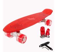 FunTomia Mini-Board Skateboard Retro Cruiser 22,5 INCH (57cm) with MACH1® ABEC-11 High Speed bearings/Wheels 59x45mm 82A - with or without LED Wheels (red transparent deck/red LED wheels)