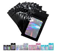 FUNTOOB Mylar Bags 100Pcs Black Holographic Foil Sealed Bags Resealable Pouches Little Small Bag Sweet Pouches Sample Bag for Cookies Jewellery Gift Packaging (6 x 10cm)
