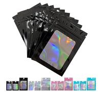 FUNTOOB Mylar Bags 100Pcs Black Holographic Foil Sealed Bags Resealable Pouches Little Small Bag Sweet Pouches Sample Bag for Cookies Jewellery Gift Packaging (7 x 10cm)