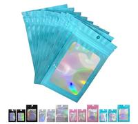 FUNTOOB Mylar Bags 100Pcs Blue Holographic Foil Sealed Bags Resealable Pouches Little Small Bag Sweet Pouches Sample Bag for Cookies Jewellery Gift Packaging (8 x 13cm)