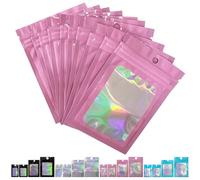 FUNTOOB Mylar Bags 100Pcs Pink Holographic Foil Sealed Bags Resealable Pouches Little Small Bag Sweet Pouches Sample Bag for Cookies Jewellery Gift Packaging (10.5x15cm)