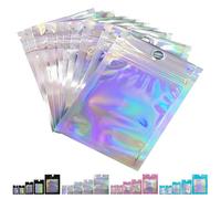 FUNTOOB Mylar Bags 50Pcs Silver Holographic Foil Sealed Bags Resealable Pouches Little Small Bag Sweet Pouches Sample Bag for Cookies Jewellery Gift Packaging (16x24cm)