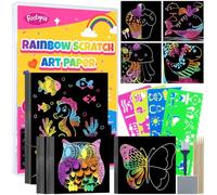 Funtopia 100 PCS Scratch Art for Kids, Rainbow Scratch Paper for Boys Girl