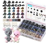 Funtopia 1150pcs Safety Eyes for Crochet Toys, 5mm-16mm Eyes and Noses Kits for Beginners Adults Kids, Colorful Plastic Glitter Doll Crochet Eye with Washers for Plush Amigurumi Animals Teddy Making