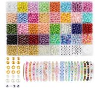 Funtopia 2085pcs Pearl Beads, 28 Colors Colorful Round Beads for Bracelets, Pearl Bead for Jewelry Making, Bracelet Making Kit with Gold Spacer Letter Bead for Crafting Bracelet Necklace Earrings DIY
