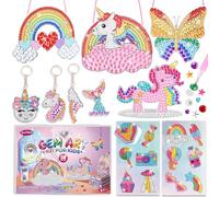 Funtopia 4 Types Diamond Art Kits for Kids, 22 Projects Gem Art for Kids | 2500+ 5D Gems - 3 Suncatchers 6 Keychains 12 Gem Stickers 1 Tabletop Standee, Arts and Craft Gift for Girls Age 4-6 6-8 8-12
