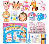 Funtopia Kids Sewing Kit, Craft Kits for Kids Ages 5-12 with 10 Stuffed Felt Animals Dolls and Keyring Charms, Arts and Crafts for Kid Children My First Sewing Toys for DIY Crafts, Family Activities