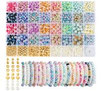 Funtopia Pearl Beads for Bracelets, 6mm 8mm Colorful Round Beads for Jewelry Making, 1642pcs Bracelet Making Kit with Gold Small Spacer Beads for Crafting Bracelet Necklace Earrings DIY