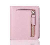 FUNTOR Small Wallets for Women, Ladies Small Compact Bifold Pocket RFID Blocking Genuine Leather Wallet for Women, A:Natural leather-Pink, universal, Rfid Wallet