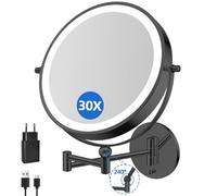 FUNTOUCH Cosmetic Mirror with 1X/20X Magnification, 5000 mAh Rechargeable, Dimmable Shaving Mirror 3 Colours, Touchscreen LED Makeup Mirror, 360° Rotatable, 9 Inch Wall Mirror for Bathroom and Hotel