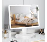 FUNTOUCH Large Lighted Vanity Makeup Mirror with light (X-Large Model)- 3 Color Lighting with 88 LED, 360° Rotation Touch Screen, 10X Magnification Portable Tabletop Cosmetic Make Up Mirrors