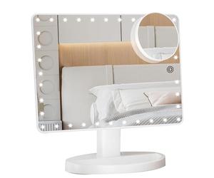 FUNTOUCH Large Lighted Vanity Makeup Mirror (X-Large) with 35 LED Lights, Touch Screen Dimmable and 10X Magnification Dual Power Supply 360°Rotation Tabletop Cosmetic Mirror