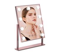 FUNTOUCH Makeup Mirror with Lights, Hollywood Vanity Mirror with 3 Colors Lighting Modes, Touch Control, 360°Ratation, Dimmable 9 LED Bulbs Lighted Makeup Mirror for Dressing Room (Rose Gold)