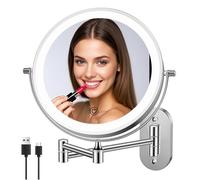 FUNTOUCH Rechargeable Cosmetic Mirror with Lighting, 1 x 20x Mirror Magnification Wall Mounting, Dimmable Shaving Mirror 3 Colours, Touch Screen, 360° Rotatable, Makeup Mirror for Bathroom