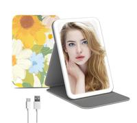 FUNTOUCH Rechargeable Travel Makeup Mirror with PU Leather Cover, Portable Lighted Makeup Mirror with lights, 3 Color Lighting,Touch Sensor Dimmable, Light Up Folding Tabletop Cosmetic Mirror
