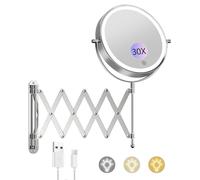 FUNTOUCH USB Rechargeable Cosmetic Mirror with 1X/30X Magnification, 3 Colours Lighting, 4000 mAh, Extended Arm Makeup Mirror, 360° Rotatable Wall Mirror for Bathroom and Hotel