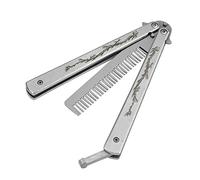 Funtuan Dragon Totem Stainless Steel Practice Butterfly Knife Trainer and Comb Knife Trainer (Silver)
