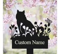 funuricc Personalised Cat Memorial Gift, Custom Cat Grave Marker, Pet Memorial Plaques, Pet Tombstone, Loss of Cat Sympathy Gift, Metal Name Sign, Flower Cat Garden Ornament, Remembrance Plaque