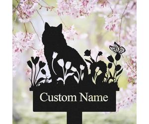 funuricc Personalised Cat Memorial Gift, Custom Cat Grave Marker, Pet Memorial Plaques, Pet Tombstone, Loss of Cat Sympathy Gift, Metal Name Sign, Flower Cat Garden Ornament, Remembrance Plaque
