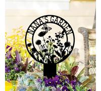 funuricc Personalised Garden Metal Sign with Stakes, Custom Garden Name Sign, Rustic Butterfly Flower Sign, Wildflower Patch Signs, Flower Bed Yard Decor, Gift for Gardener Mom Grandma