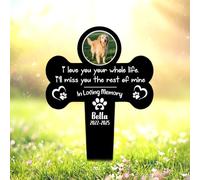 funuricc Pet Memorial Plaque with Photo, Personalised Dog Memorial Gifts, Engraved Pet Cross, Custom Picture Name Metal Sign, Pet Headstone, Cat Dog Potrait Grave Marker, Loss of Pet Sympathy Gift