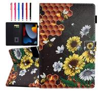 Funut for iPad 10.2 Case 2021/2020/2019, iPad 7th/8th/9th Generation Case, Premium Leather Protective Smart Case, Auto Sleep/Wake, Multi-Angle Stand Cover for iPad 7th/8th Gen, Flower Beehive