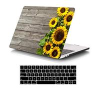 Funut Newest MacBook Air 13 Inch Case 2020 2019 2018 Release A2179/ A1932, Plastic Sunflower Hard Shell Case Protective Cover and Keyboard Cover for Apple Mac Air 13 Retina with Touch ID, Wood Grain