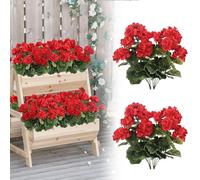 Funvalley Surperfect 4 Bundles Artificial Red Geranium Flowers UV Resistant - Realistic Silk Faux Plants for Outdoors & Indoors, Balcony, Window Box, Home Decor