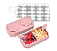 Funvalley Surperfect 5PCS Travel Baby Suction Plate - Non Slip Silicone Baby Plate,Portable Suction Baby Divided Plates Feeding Set with Travel Bag for Toddler Baby Plate Travel Essential(Pink)