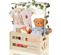 Funvalley Surperfect Baby Shower Crate Closet, Wooden Baby Hamper Basket with 6 Hangers, Baby Shower Gifts with Handles Baby Crate Hamper for Newborn Pregnancy New Parents Gifts