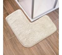 Funvalley Surperfect Corner Shower Mat, L-Shaped Bath Mat, Camel Curved Bathroom Mat Washable Anti Slip Soft And Absorbent Shower Usable 80×80cm