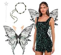 Funvalley Surperfect Fairy Wings for Adults & Kids- Sparkly Butterfly Wings with Adjustable Straps for Costume Party, Cosplay & Festival Wear Black