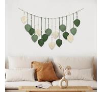 Funvalley Surperfect Macrame Leaf Wall Hanging with Wooden Beads - Boho Tapestry for Nursery, Bedroom, Living Room, Green Beige Handmade Woven Home Decor(47x30 Inch)