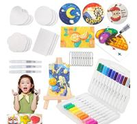 Funvalley Surperfect Magic Puffy Paint Kit, 50Pcs 3D Magic Foam Texture Painting Kit,Acrylic Paint Pens Set with 24 Colored Pens,12 Canvas Sponge, 3 Water Pens, 10 Bead Chain and 1 Mini Easel