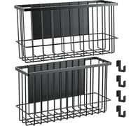 Funvalley Surperfect Magnetic Wire Mesh Storage Baskets, Black Steel Wall Mount Organizers, 2-Pack Large and Medium, Modern Industrial Style, 14 lbs Capacity