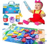 Funvalley Surperfect Montessori Fishing Game,Fabric Magnetic Toddler Toys With Stacking Cup,Number Counting, Color Sorting and Shape Learning,22PCS Educational kids Gifts for 1 2 3 Years Old