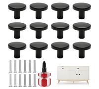 Funver 12 Pcs Black Cupboard Knobs and Handles, 30mm Durable Round Antique Pull Handle, Vintage Drawer Black Door Knobs with Screws for Wardrobe Kitchen Cabinet Drawer Dresser Furniture Hardware