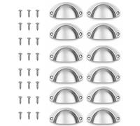 Funver 12 Pcs Vintage Shell Cup Pull Handles, Antique Brass Drawer Pulls 65mm Hole Centre for Kitchen Cabinets Dresser Cupboard Doors, Retro Half Moon Metal Knobs with Screws (Silver)