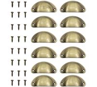 Funver 12 Pcs Vintage Shell Cup Pull Handles, Antique Brass Drawer Pulls 65mm Hole Centre for Kitchen Cabinets Dresser Cupboard Doors, Retro Half Moon Metal Knobs with Screws (Brushed Bronze)