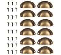 Funver 12 Pcs Vintage Shell Cup Pull Handles, Antique Brass Drawer Pulls 65mm Hole Centre for Kitchen Cabinets Dresser Cupboard Doors, Retro Half Moon Metal Knobs with Screws (Antique Bronze)