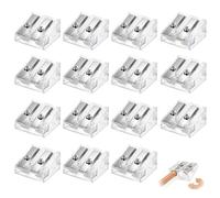 Funver 15 Pcs Double Hole Pencil Sharpeners Bulk, Manual Small Sharpener for Standard Thick Pencils Crayon Sharpener Cosmetic Eyeliners Lip Liners for Art School Office (Transparent)