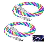 Funver 2 Pack 1M USB A to USB C Charging Cable, Fast 40W Type-C Lead Multicolour Glow Light Up TPE Anti Tangle Data Cable for Phone Tablet Gaming