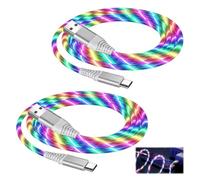 Funver 2 Pack 2M USB A to USB C Charging Cable, Fast 40W Type-C Lead Multicolour Glow Light Up TPE Anti Tangle Data Cable for Phone Tablet Gaming