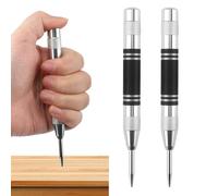 Funver 2 Pcs Automatic Center Punch Set, Spring Loaded Impact Punch Tool 5 Inch Steel Center Hole Punch for Metal Wood Glass and DIY Materials, Automatic Centre Punch & Spring Loaded Centre Punch