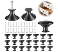 Funver 24 Pcs 30mm Black Matted Round Cabinet Knobs, Vintage Matted Round Drawers with 20mm Screws for Kitchen Cabinet Wardrobe Drawer Furniture Hardware Replacement